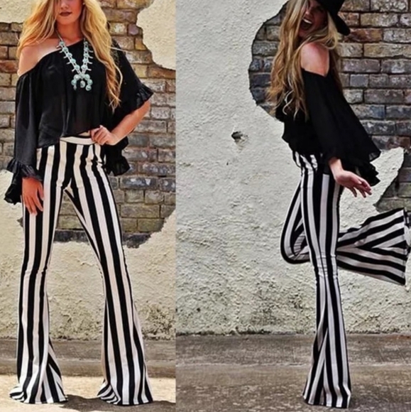 NEW BOUTIQUE | Striped Boho Flare Pants M/L - Picture 1 of 5
